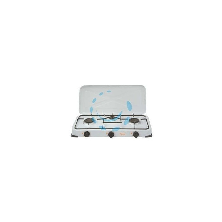 FORNELLO A GAS GPL A 3 FUOCHI CON COPERCHIO - cm.57x33x10h.