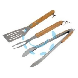 SET UTENSILI PER BARBECUE PZ.3 CON MANICI IN LEGNO 