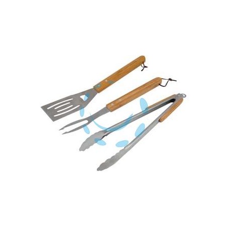 SET UTENSILI PER BARBECUE PZ.3 CON MANICI IN LEGNO 