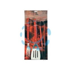 SET UTENSILI ACCIAIO INOX PER BARBECUE IN SET 3 PEZZI 