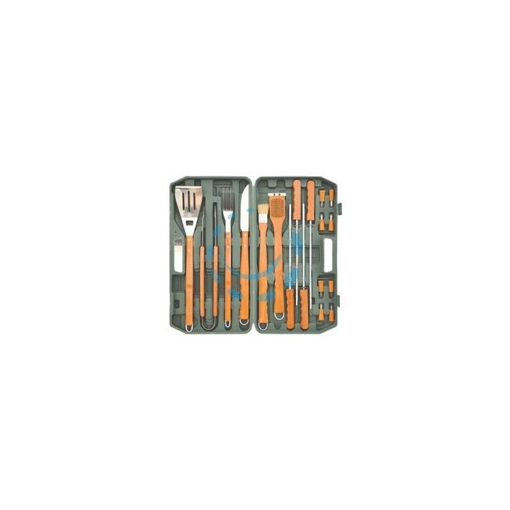 SET UTENSILI ACCIAIO INOX PER BARBECUE IN SET 18 PEZZI 