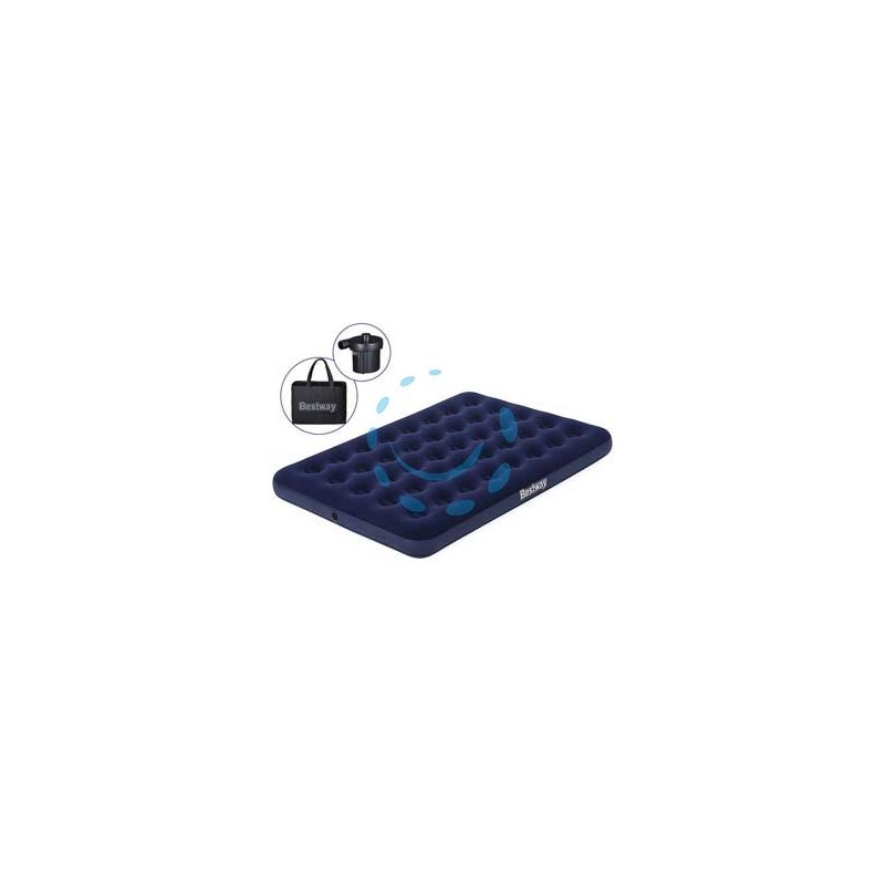MATERASSO GONF. AIRBED BLU FLOCCATO MATRIMONIALE CON POMPA ELETTRICA - cm.191x137x22h. - (art.67287)