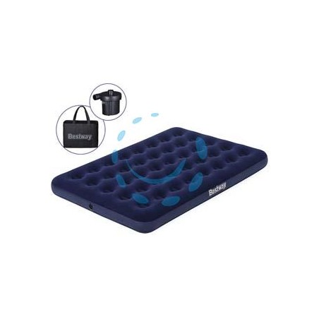 MATERASSO GONF. AIRBED BLU FLOCCATO MATRIMONIALE CON POMPA ELETTRICA - cm.191x137x22h. - (art.67287)