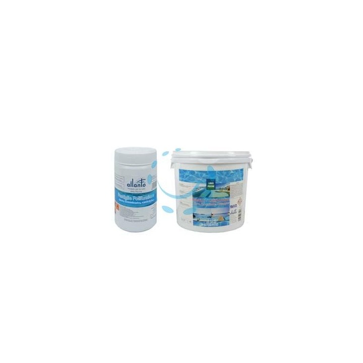 CLORO POLIFUNZIONE PASTIGLIE (CLORO, FLOCCULANTE, ANTIALGHE) - Kg.1 in barattolo (pastiglie da gr.200 l'una)