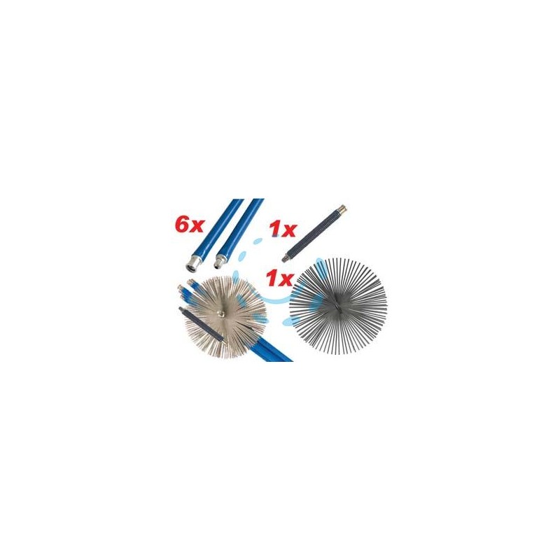 KIT SPAZZACAMINO CON SNODO A MOLLA - 6 aste cm.140 + 1 scovolo cm.25 + 1 molla cm.25 