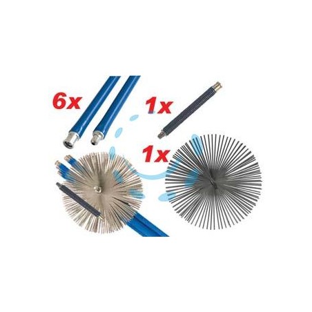 KIT SPAZZACAMINO CON SNODO A MOLLA - 6 aste cm.140 + 1 scovolo cm.25 + 1 molla cm.25 