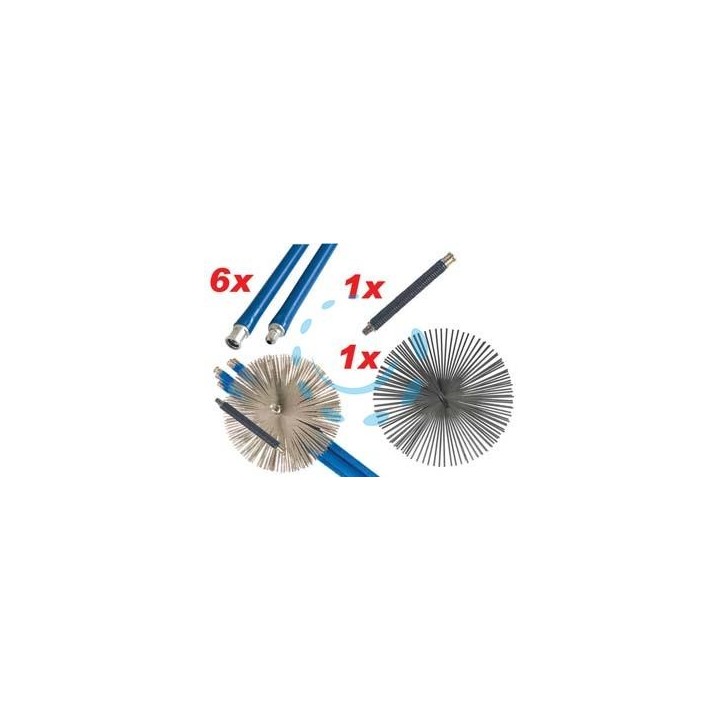 KIT SPAZZACAMINO CON SNODO A MOLLA - 6 aste cm.140 + 1 scovolo cm.25 + 1 molla cm.25 