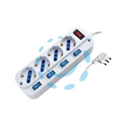 MULTIPRESA 4 POSTI CON SCHUKO CON INTERRUTTORE GENERALE + 4 BIPASSO 