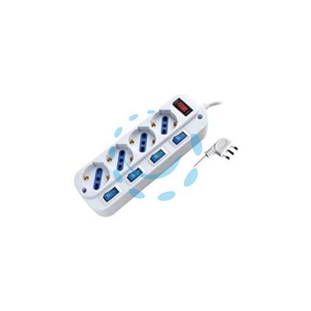 MULTIPRESA 4 POSTI CON SCHUKO CON INTERRUTTORE GENERALE + 4 BIPASSO 