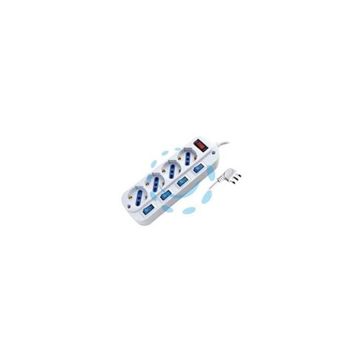 MULTIPRESA 4 POSTI CON SCHUKO CON INTERRUTTORE GENERALE + 4 BIPASSO 