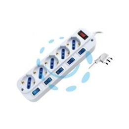 MULTIPRESA 5 POSTI CON SCHUKO CON INTERRUTTORE GENERALE + 5 BIPASSO 