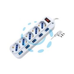 MULTIPRESA 5 POSTI CON SCHUKO CON INTERRUTTORE GENERALE + 5 BIPASSO 