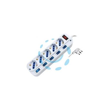 MULTIPRESA 5 POSTI CON SCHUKO CON INTERRUTTORE GENERALE + 5 BIPASSO 