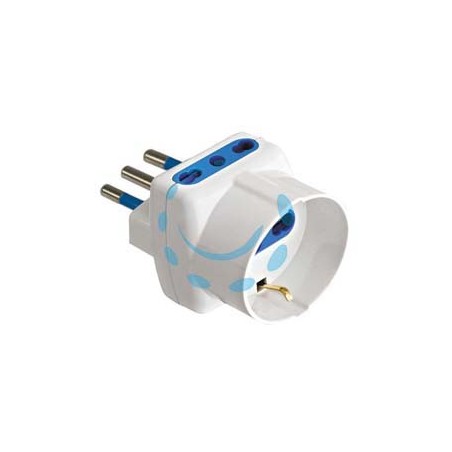 ADATTATORE TRIPLO 2P+T CON SCHUKO BIANCO - spina 16A e prese 10/16A bianco