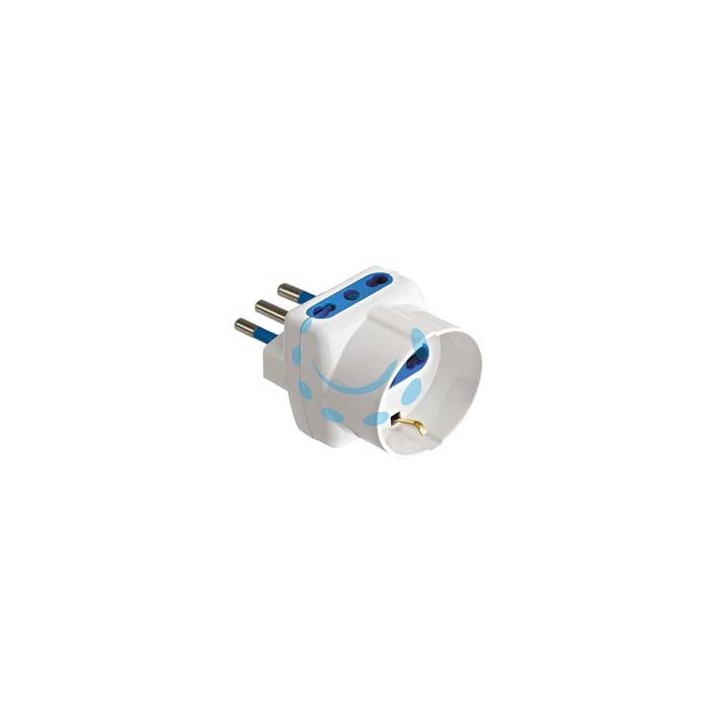 ADATTATORE TRIPLO 2P+T CON SCHUKO BIANCO - spina 16A e prese 10/16A bianco