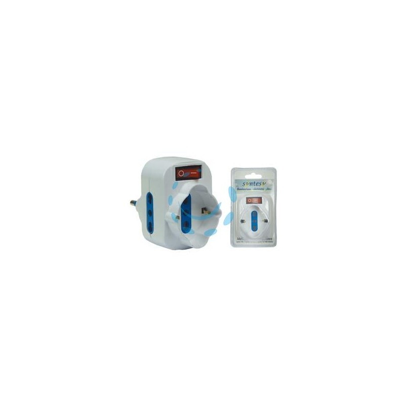 ADATTATORE ROTANTE TRIPLO CON SCHUKO E INTERRUTTORE BIANCO - spina 16A colore bianco