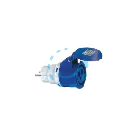 ADATTATORE INDUSTRIALE CON SPINA SCHUKO E PRESA CEE IP44 - 16A colore blu