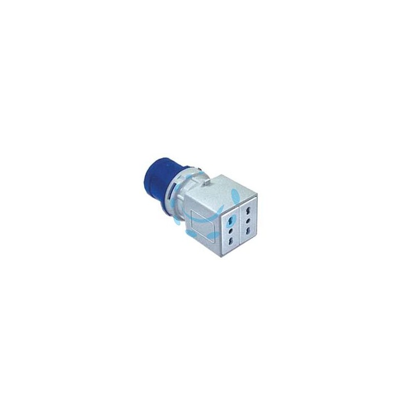 ADATTATORE INDUSTRIALE CON SPINA CEE E DUE PRESE 10/16A BIPASSO IP20 -16A colore blu