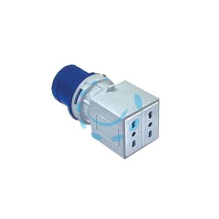 ADATTATORE INDUSTRIALE CON SPINA CEE E DUE PRESE 10/16A BIPASSO IP20 -16A colore blu
