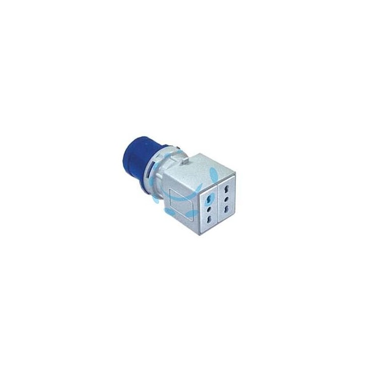 ADATTATORE INDUSTRIALE CON SPINA CEE E DUE PRESE 10/16A BIPASSO IP20 -16A colore blu