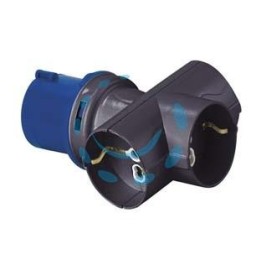 ADATTATORE INDUSTRIALE C/SPINA CEE E TRE PRESE SCHUKO 10/16A BIP IP20 - 16A colore blu