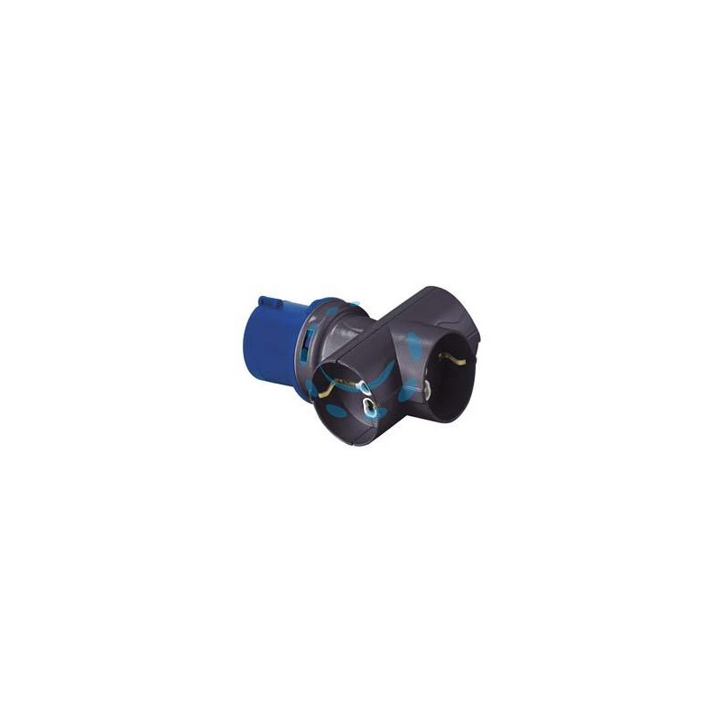 ADATTATORE INDUSTRIALE C/SPINA CEE E TRE PRESE SCHUKO 10/16A BIP IP20 - 16A colore blu