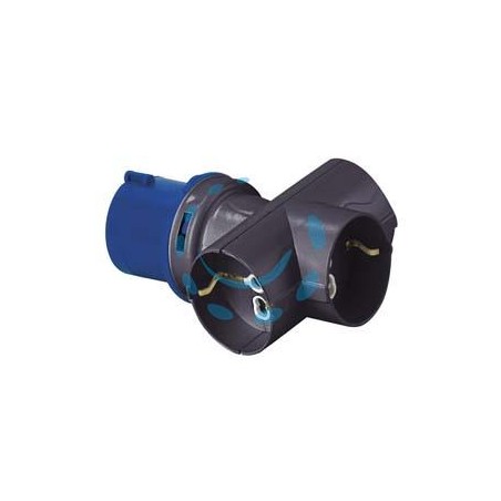 ADATTATORE INDUSTRIALE C/SPINA CEE E TRE PRESE SCHUKO 10/16A BIP IP20 - 16A colore blu