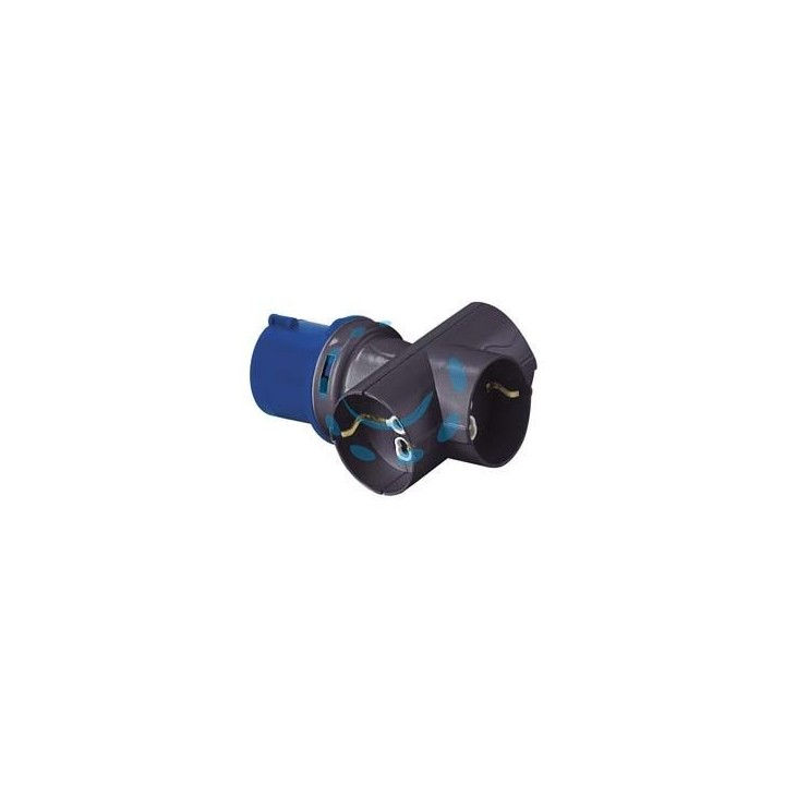 ADATTATORE INDUSTRIALE C/SPINA CEE E TRE PRESE SCHUKO 10/16A BIP IP20 - 16A colore blu