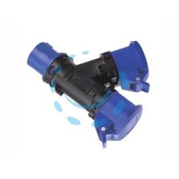 ADATTATORE INDUSTRIALE CON SPINA CEE E DUE PRESE CEE IP44 - 16A colore blu