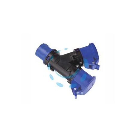ADATTATORE INDUSTRIALE CON SPINA CEE E DUE PRESE CEE IP44 - 16A colore blu