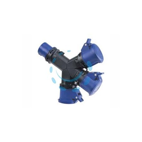 ADATTATORE INDUSTRIALE CON SPINA CEE E TRE PRESE CEE IP54 - 16A colore blu