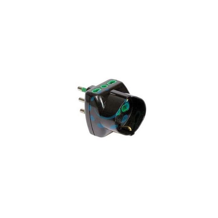 ADATTATORE TRIPLO SHUKO 2 POLI + TERRA 16A VERTICAL SYSTEM - nero 82241