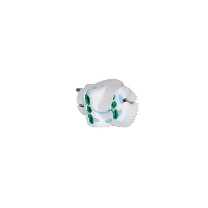 ADATTATORE TRIPLO 2 POLI + TERRA SCHUKO BIPASSO SPINA SCHUKO - bianco 82230