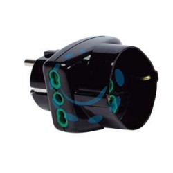 ADATTATORE TRIPLO 2 POLI + TERRA SCHUKO BIPASSO SPINA SCHUKO - nero 82231