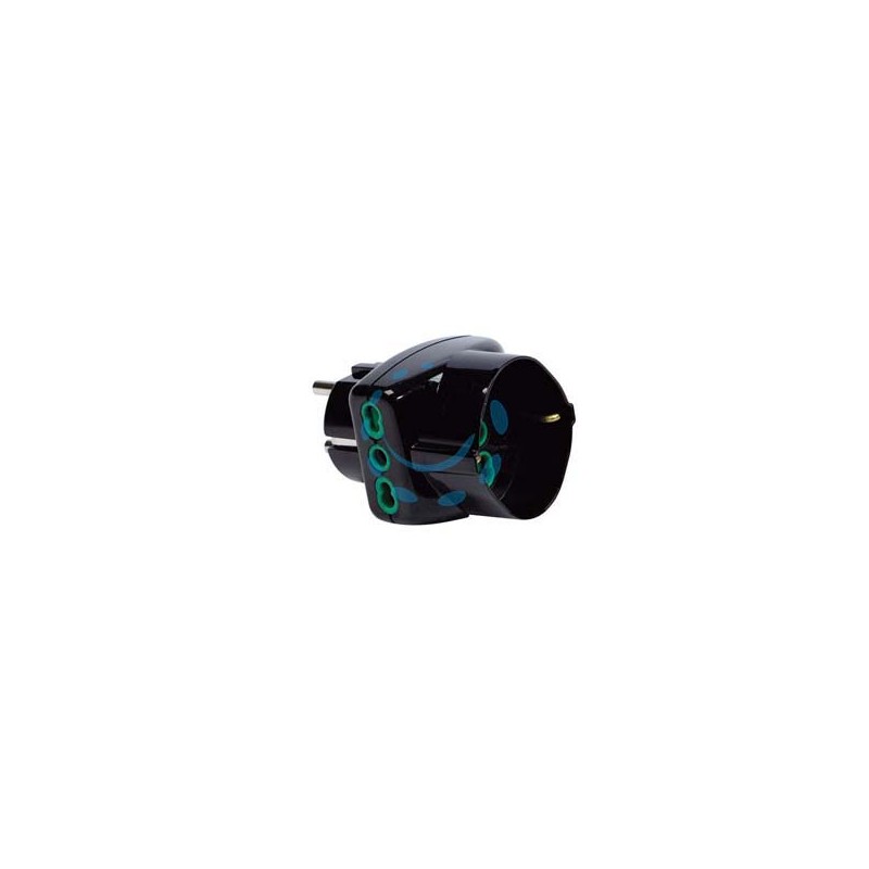 ADATTATORE TRIPLO 2 POLI + TERRA SCHUKO BIPASSO SPINA SCHUKO - nero 82231