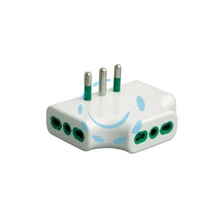 ADATTATORE TRIPLO PIATTO 2 POLI + TERRA 16A - bianco 82220