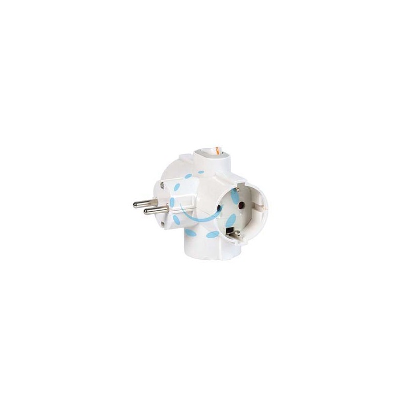 ADATTATORE TRIPLO SCHUKO 2 POLI + TERRA 16A CON INTERRUTTORE BIPOLARE - bianco 82260
