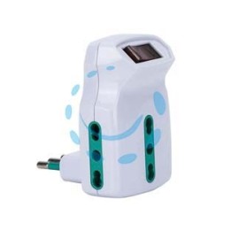 ADATTATORE TRIPLO SHUKO 2 POLI + TERRA 10A CON INTERRUTTORE - bianco 87315
