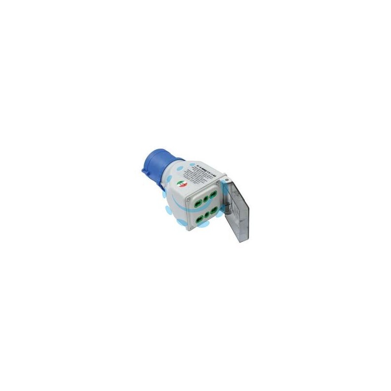 ADATTATORE INDUSTRIALE CON SPINA CEE 309 IP44 E 2 PRESE BIPASSO - 16A colore blu 73101