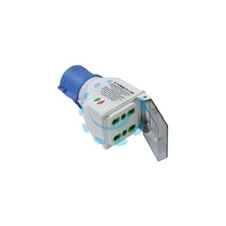 ADATTATORE INDUSTRIALE CON SPINA CEE 309 IP44 E 2 PRESE BIPASSO - 16A colore blu 73101