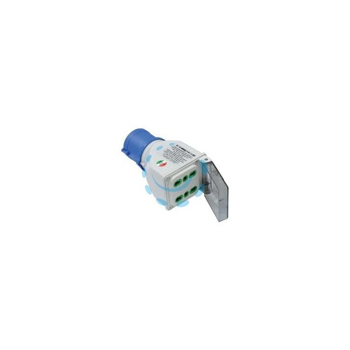 ADATTATORE INDUSTRIALE CON SPINA CEE 309 IP44 E 2 PRESE BIPASSO - 16A colore blu 73101