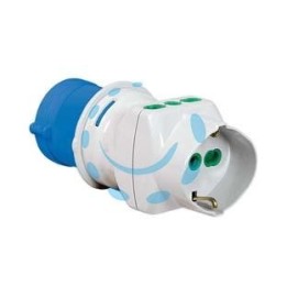ADATTATORE INDUSTRIALE CON SPINA CEE IP44 E PRESE BIPASSO E SCHUKO - 16A colore blu 73090