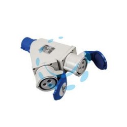 ADATTATORE INDUSTRIALE CON SPINA E 2 PRESE CEE 309 IP44 - 16A colore blu 73105