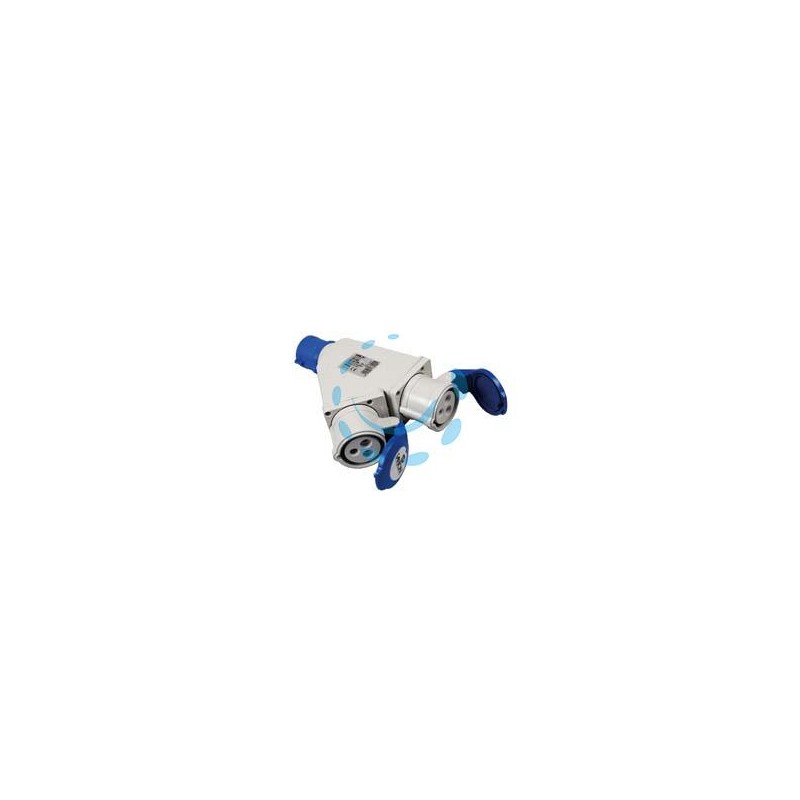 ADATTATORE INDUSTRIALE CON SPINA E 2 PRESE CEE 309 IP44 - 16A colore blu 73105