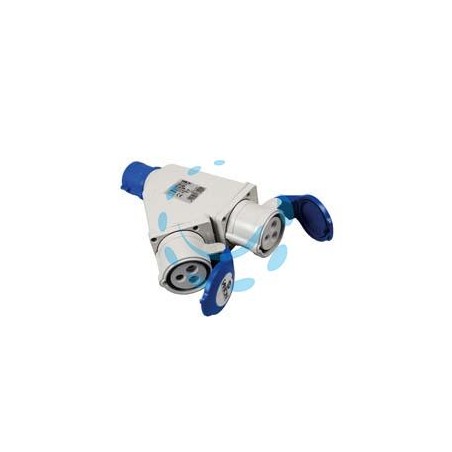 ADATTATORE INDUSTRIALE CON SPINA E 2 PRESE CEE 309 IP44 - 16A colore blu 73105