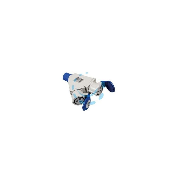 ADATTATORE INDUSTRIALE CON SPINA E 2 PRESE CEE 309 IP44 - 16A colore blu 73105