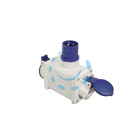 ADATTATORE INDUSTRIALE 220V CON SPINA CEE 309 IP44 E 2 PRESE 2P+T - 16A colore blu 73110