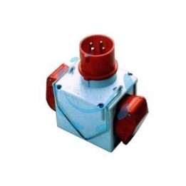 ADATTATORE INDUSTRIALE 380V CON SPINA E 2 PRESE CEE IP44 - 16A colore rosso 73111