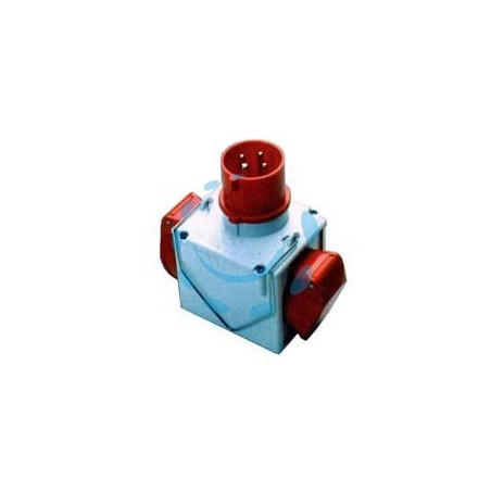 ADATTATORE INDUSTRIALE 380V CON SPINA E 2 PRESE CEE IP44 - 16A colore rosso 73111