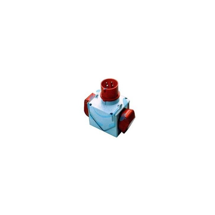 ADATTATORE INDUSTRIALE 380V CON SPINA E 2 PRESE CEE IP44 - 16A colore rosso 73111